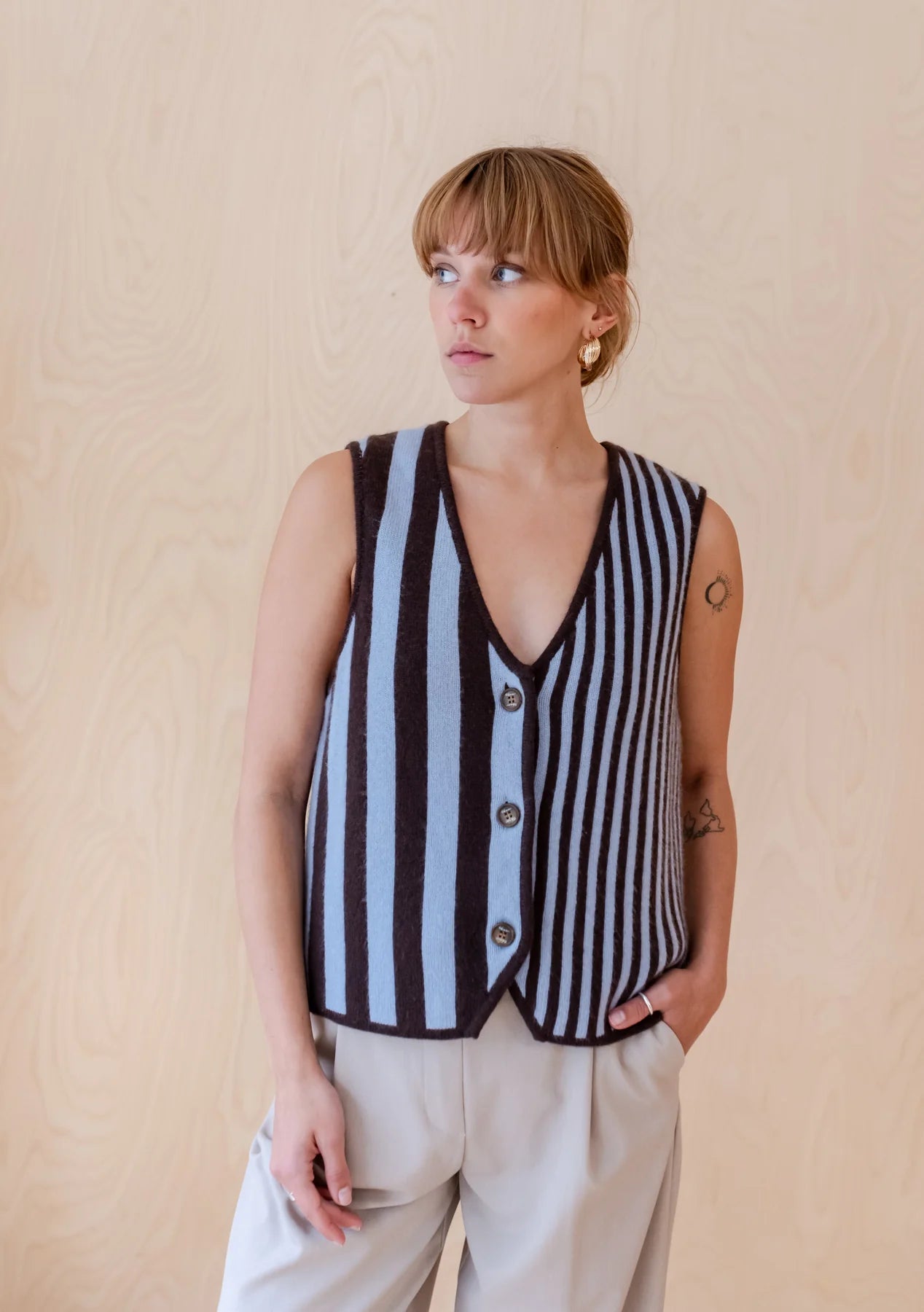 Merino Wool Vest - Blue Stripe
