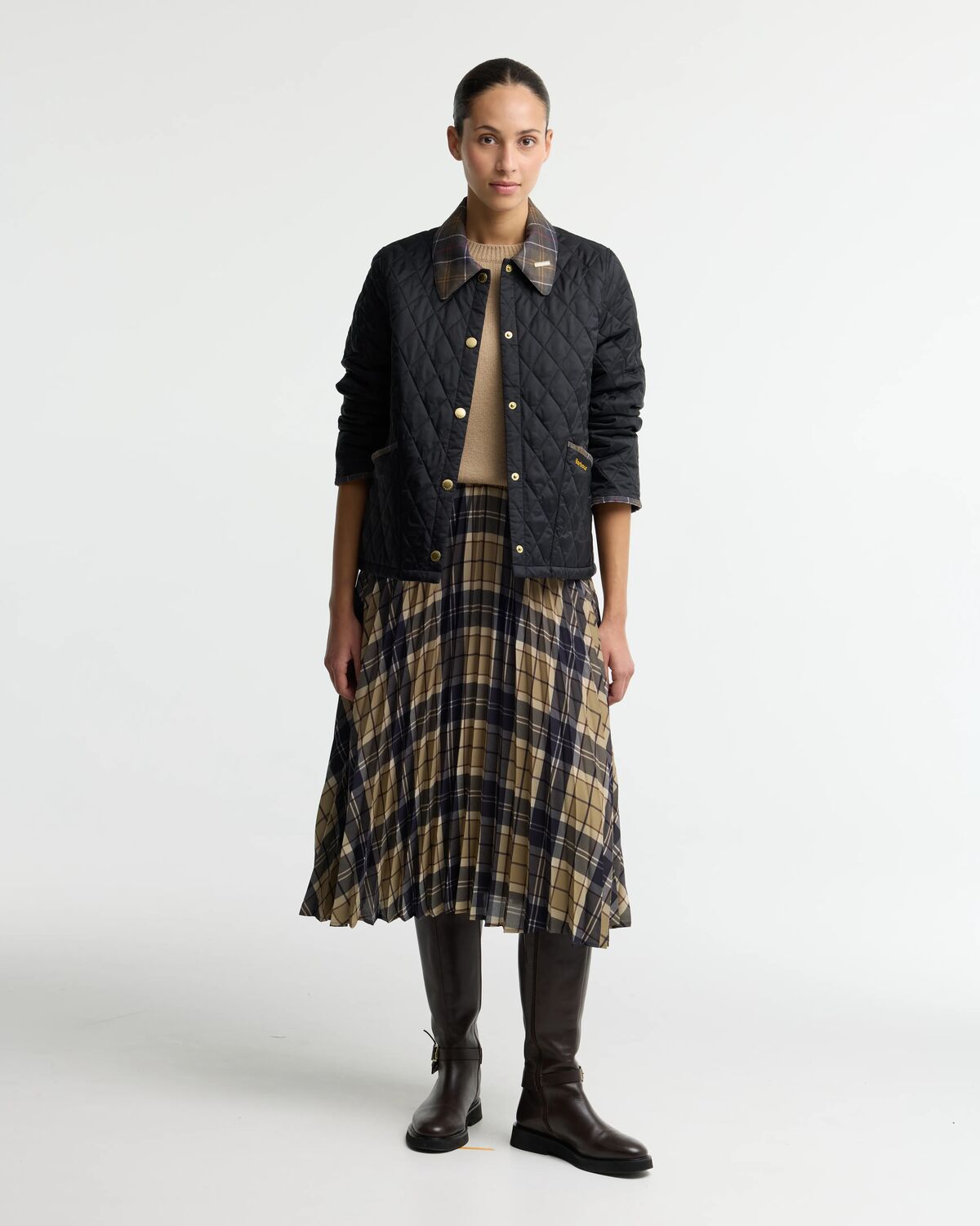 Barbour Icons Tartan Collar Cropped Liddesdale Quilted Jacket