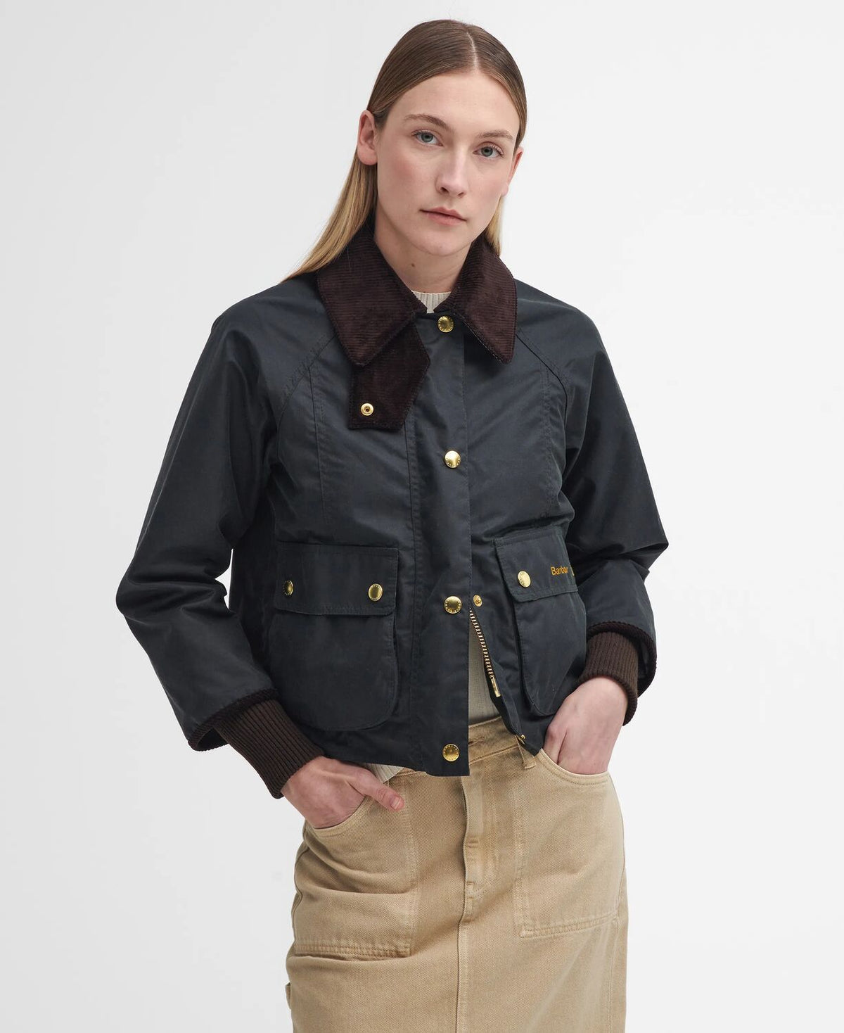 Barbour Cropped Beadnell Waxed Jacket - Sage