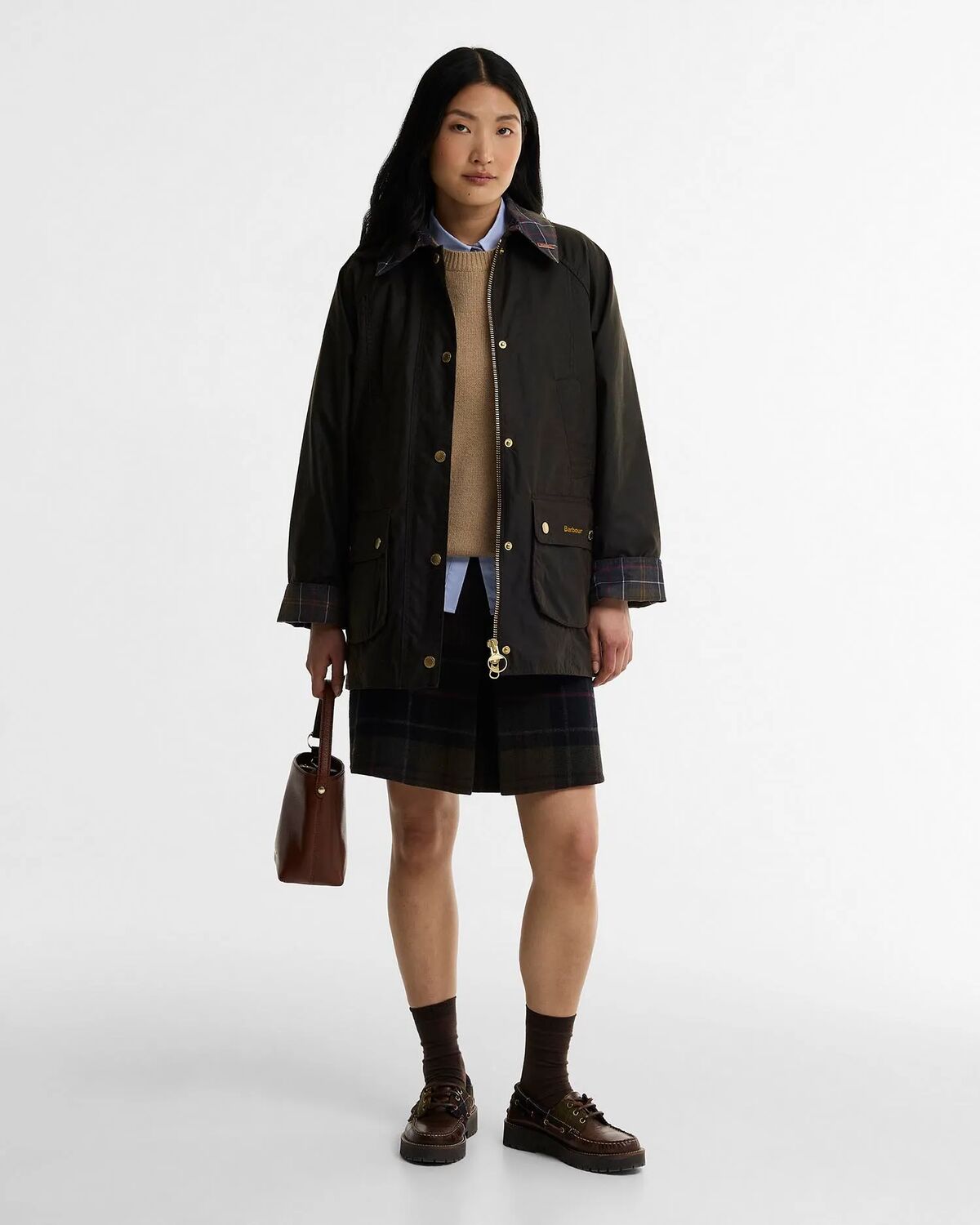 Barbour Icons Tartan Collar Modern Beadnell Wax Jacket