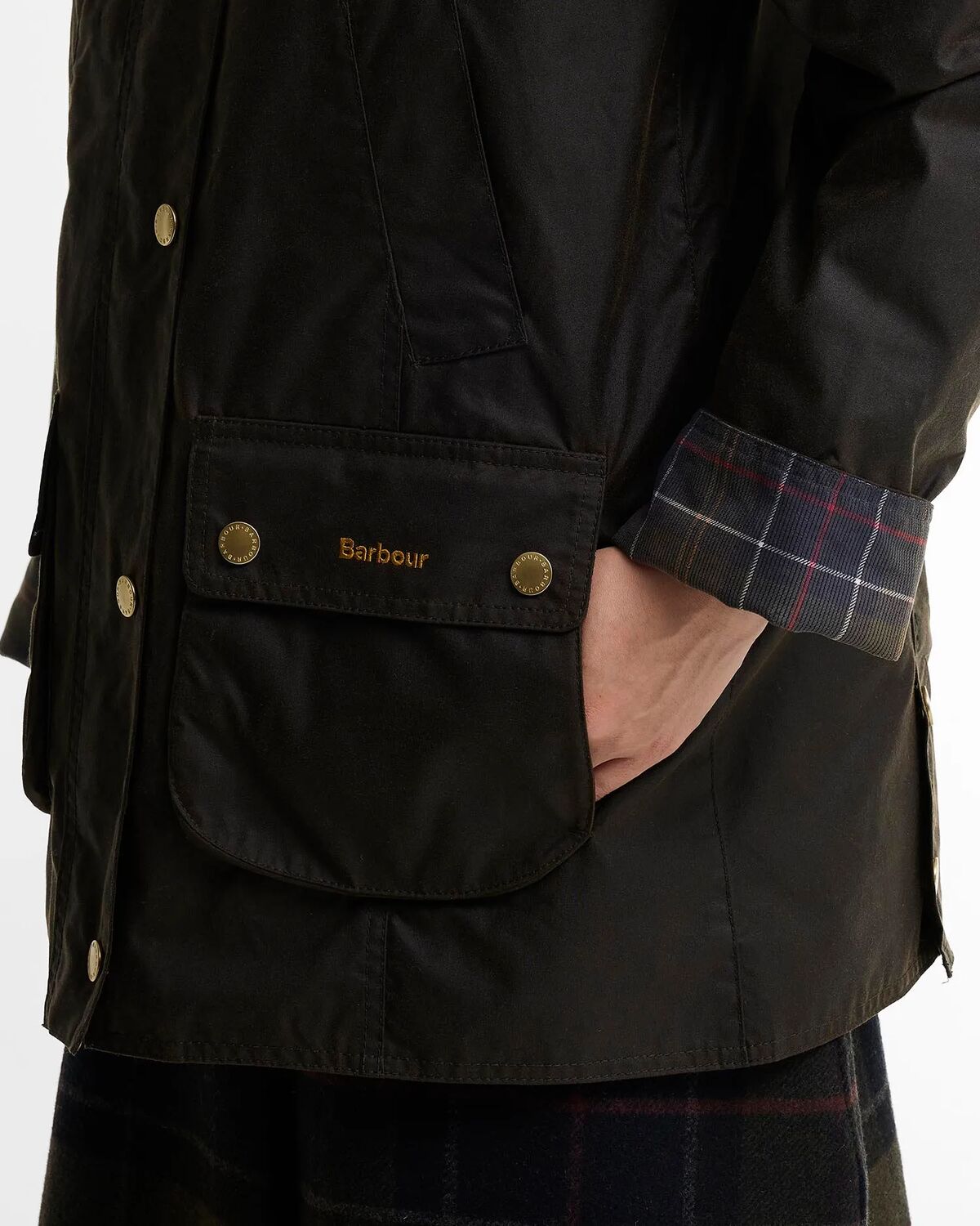 Barbour Icons Tartan Collar Modern Beadnell Wax Jacket